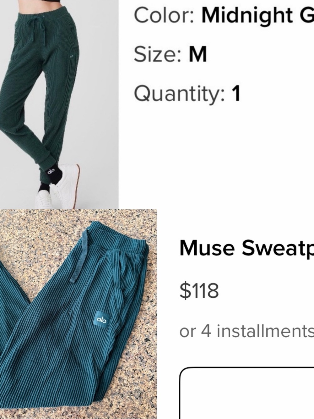 ALO Yoga Muse Sweatpants in Midnight Green